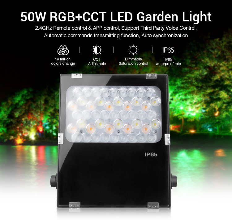 Color Changing LED Flood Lights - MiLight 50W RGB+CCT LED Garden Light