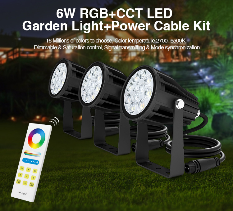 LED Garden Light - 6W RGB+CCT LED garden light with power cable kit - DC24V
