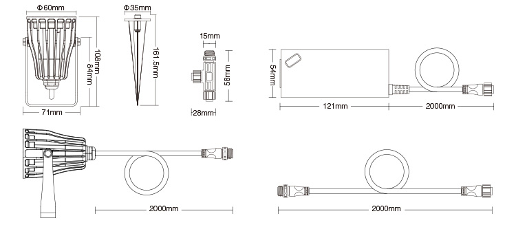 LED Garden Light - 6W RGB+CCT LED garden light with power cable kit - DC24V