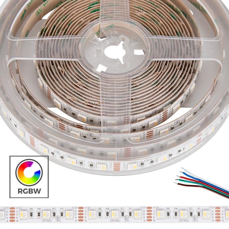 5m RGBW LED Strip Light - 4-in-1 Chip 5050 Color-Changing LED Tape Lights - 12V/24V - IP20