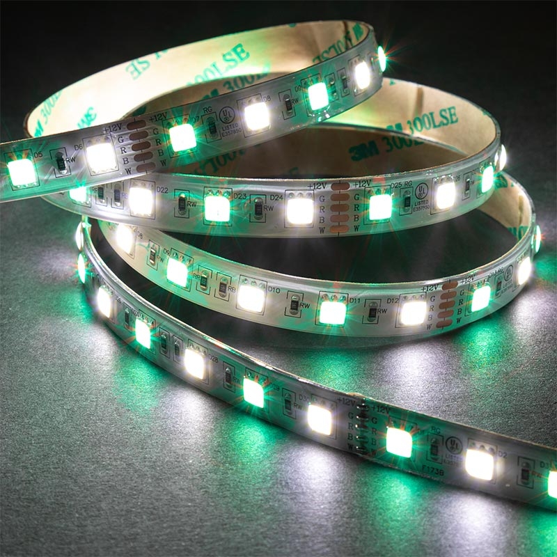 5m RGB+W LED Strip Light - Color-Changing LED Tape Lights - 12V/24V - IP54 Weatherproof