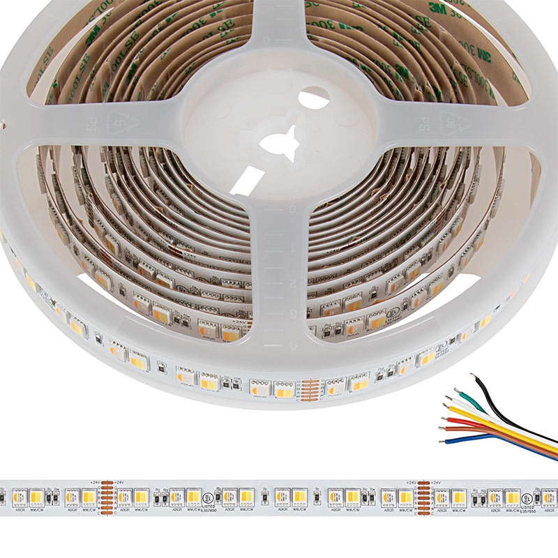 5m RGBA Tunable White LED Strip Lights - Color-Changing LED Tape Light - 24V - IP20 - Click Image to Close