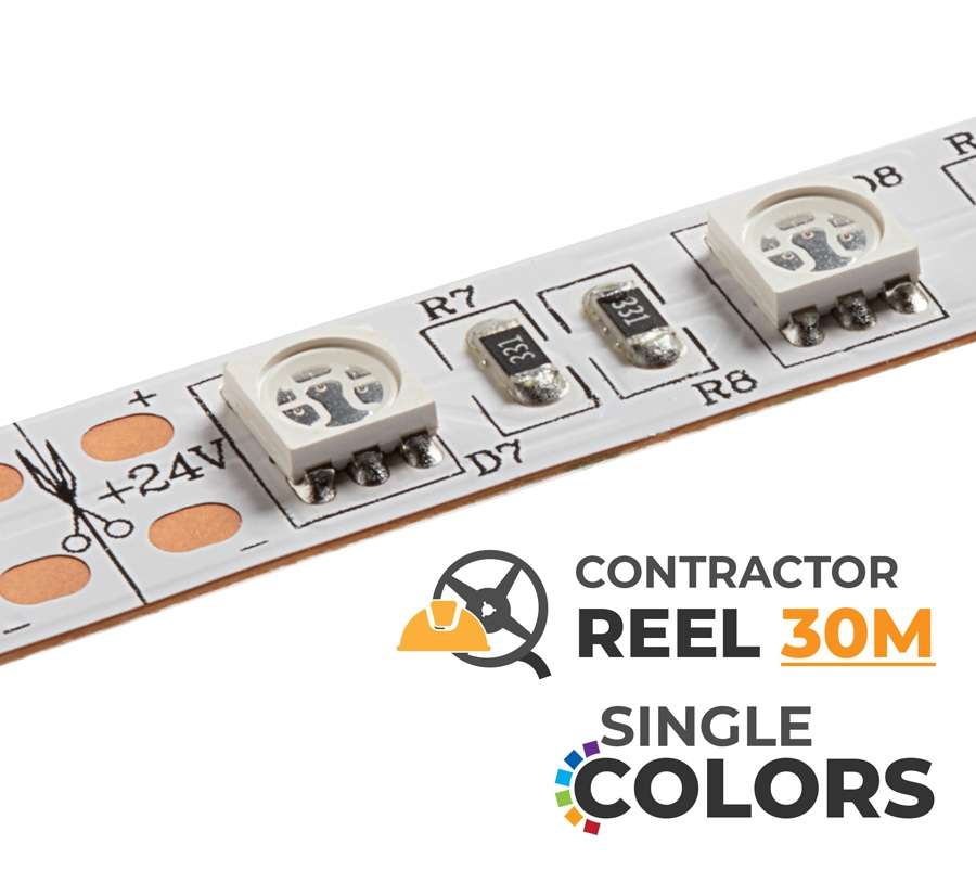 30m Single Color LED Strip Lights - Radiant Series LED Tape Light - Contractor Reel - 24V - IP20