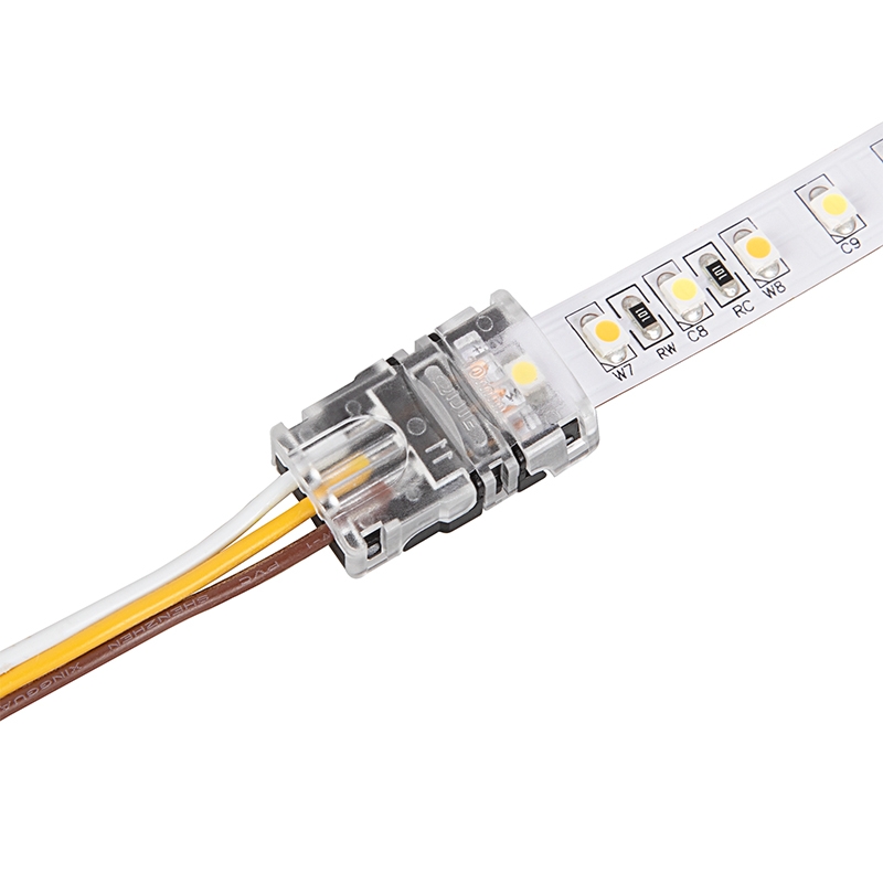 Solderless Clamp On LED Strip Light to Pigtail Adapter - 10mm Tunable White Strips - 22-18 AWG
