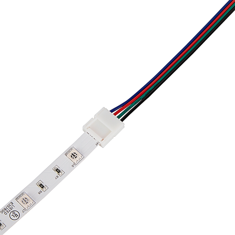 Solderless Clamp On Pigtail Adapter for 10mm RGB LED Strip Lights - 6" - Click Image to Close