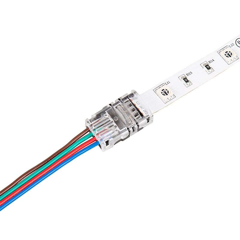 Solderless Clamp On LED Strip Light to Pigtail Adapter - 10mm RGB Strips - 22-18 AWG